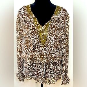 Shiloh 770 leopard print Long sleeve v neck sexy chic peplum 90’s disco club med
